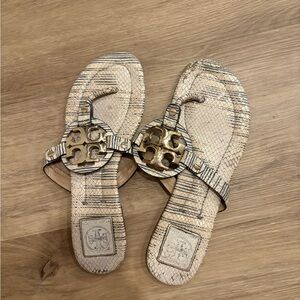 Tory Burch Beige and Black Patterned Sandals